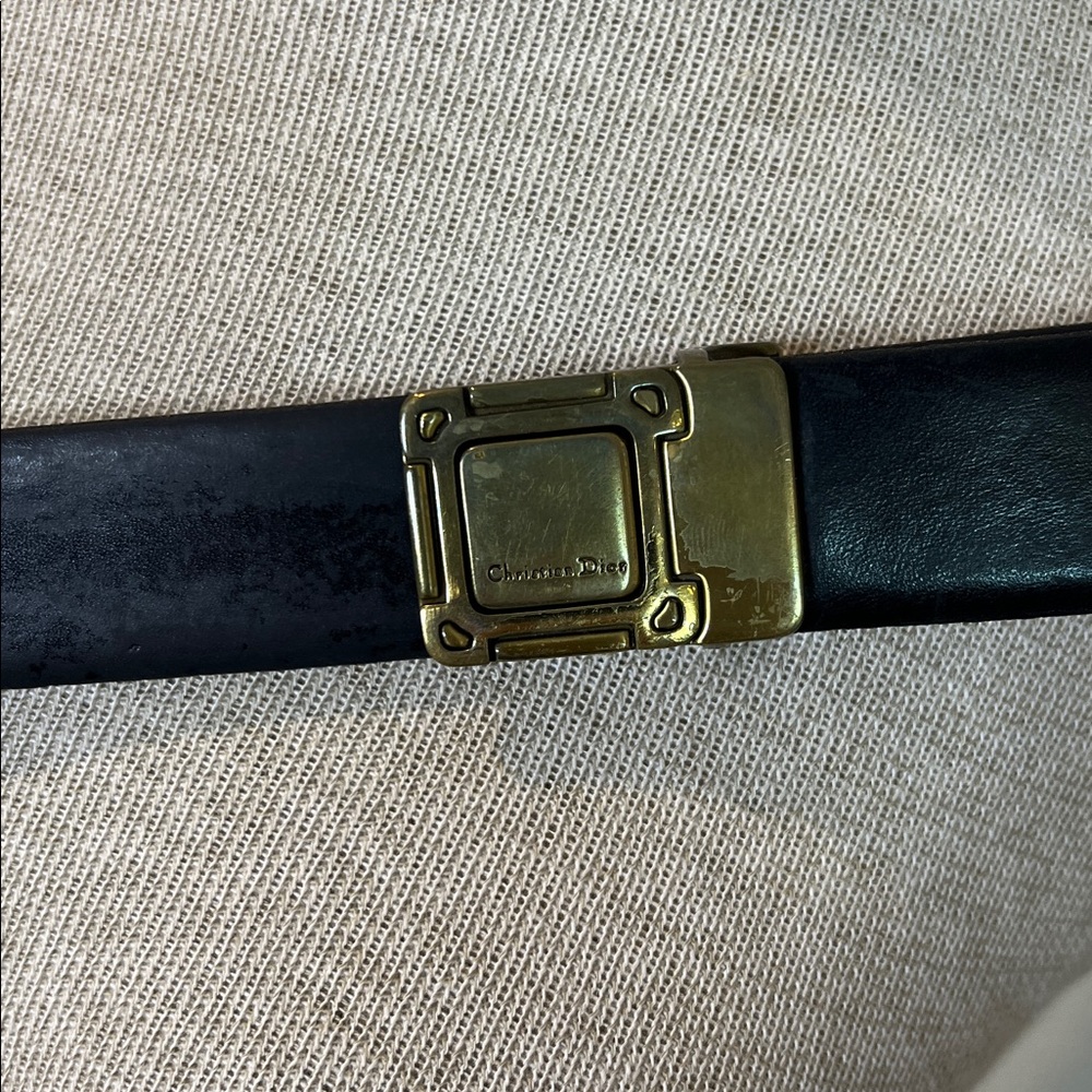 Christian Dior Vintage Leather Belt with Brass Belt Buckle